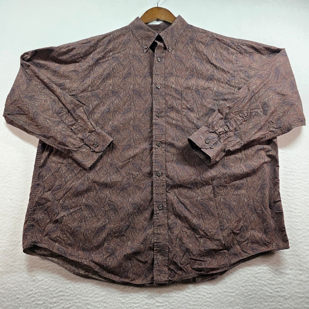 Roundtree & Yorke Mens XXL Brown Paisley Long Sleeve Button Down Cotton Shirt